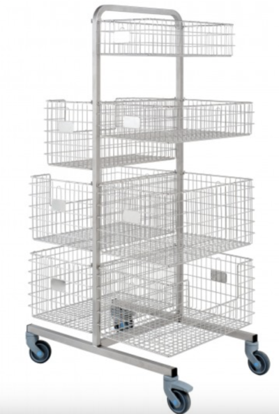 Stainless steel support cart for 2-sided baskets
