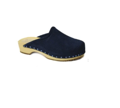Sabot en bois femme en cuir nubuck bleu marine