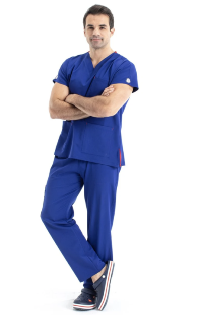 Ensemble à col chirurgical en V Tissu Terikoton Hommes Bleu